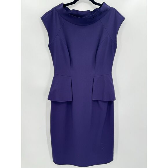 ALBERTA FERRETTI Purple Boat Neck Peplum Ruffle Knee Length Dress Size 10 - Picture 1 of 11
